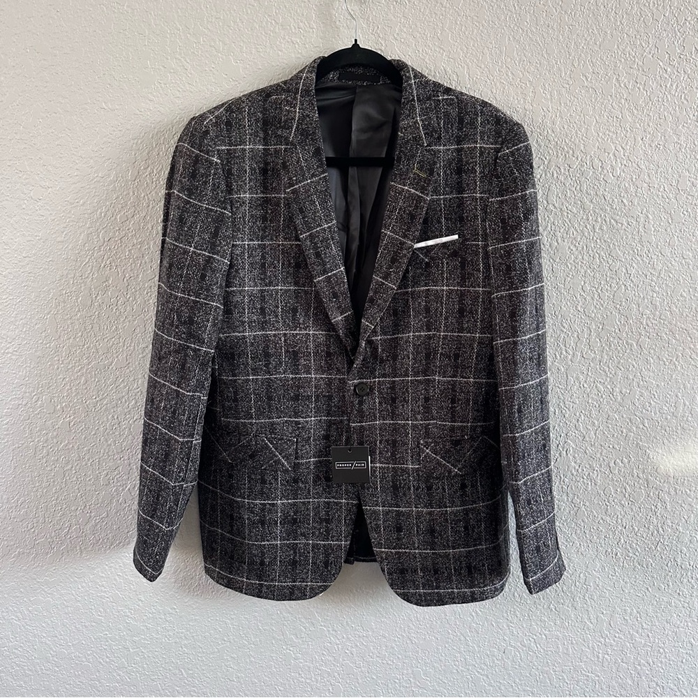 Proper Pair Charcoal Plaid Blazer Men's XL Fits Like‎ L NWT